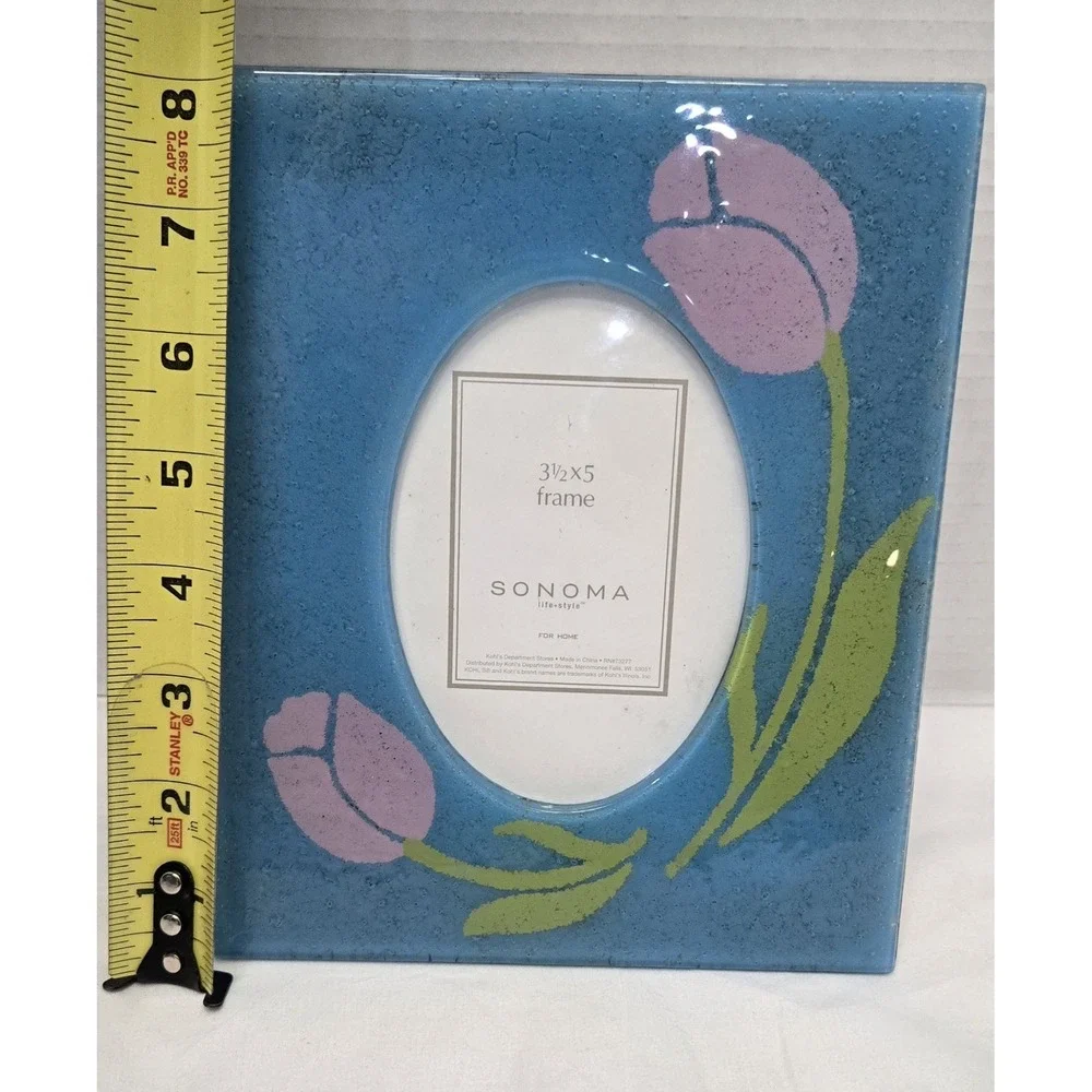 Vintage Sonoma Lifestyle Blue Fused Glass Tulip Picture‎ Frame - 3.5